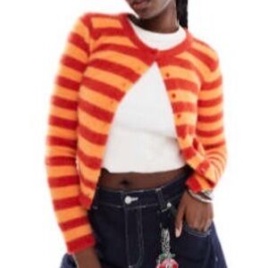ASOS red & orange fluffy stripe cardigan sweater